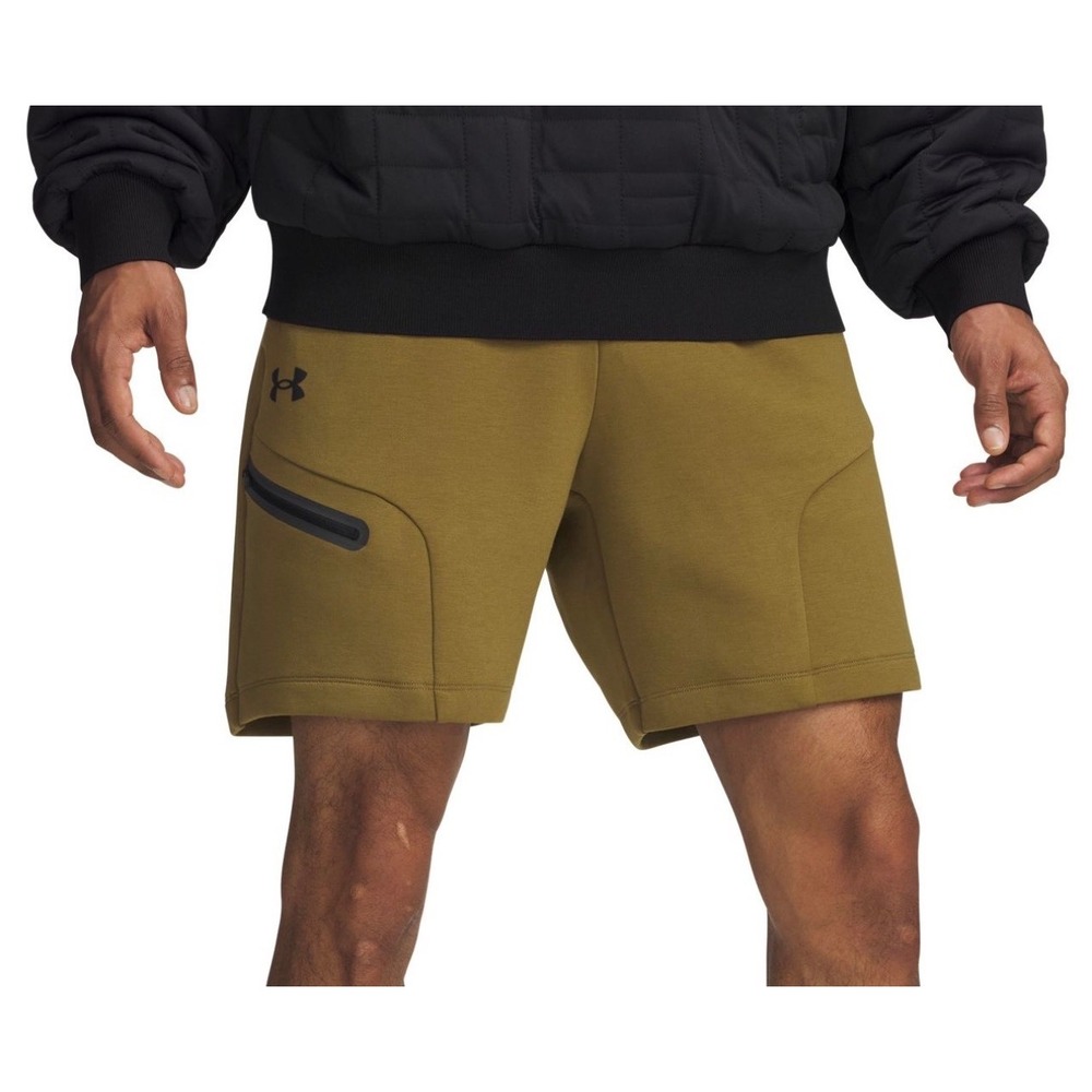 New UNDER ARMOUR UNSTOPPABLE‎ FLEECE pocket SHORT CANTEEN GREEN/BLACK Men LG - Picture 3 of 5